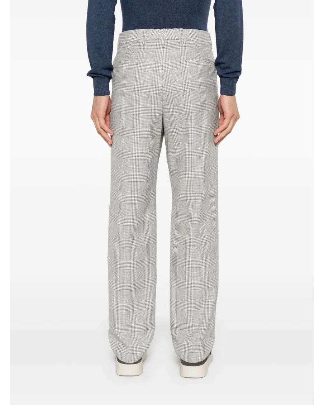 Boss Gray Tartan-Check Trousers for men