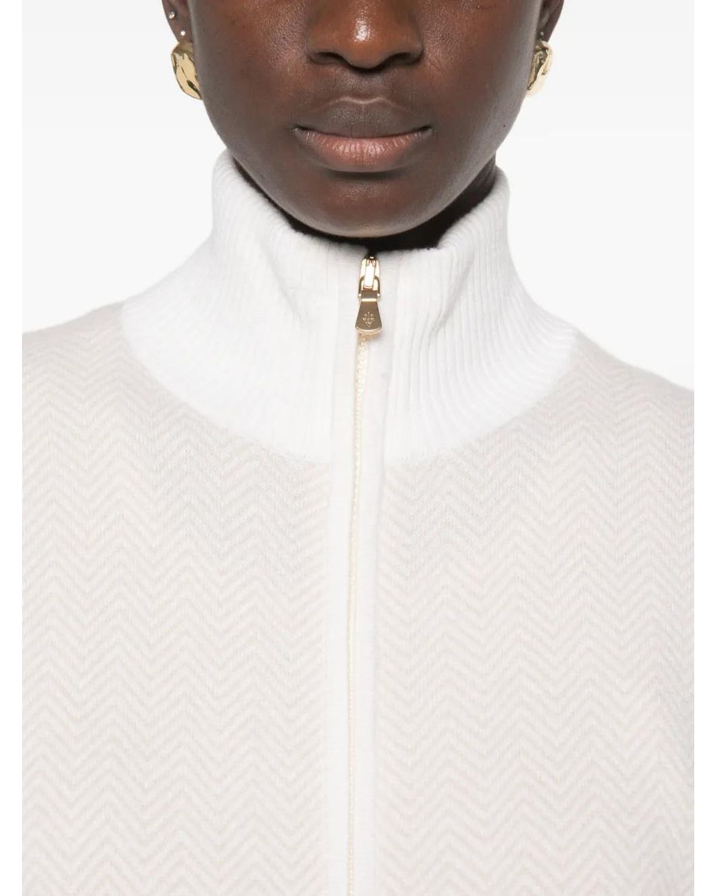 Eleventy White Cardigan Zippé En Maille À Chevrons