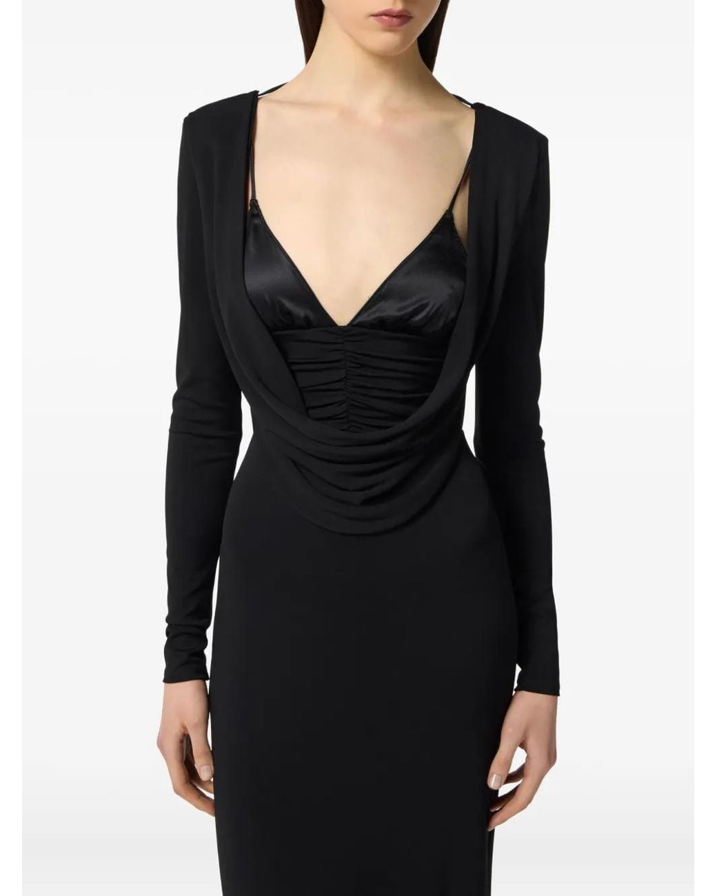 Elisabetta Franchi Black Fitted Evening Dress With Draped Bodice