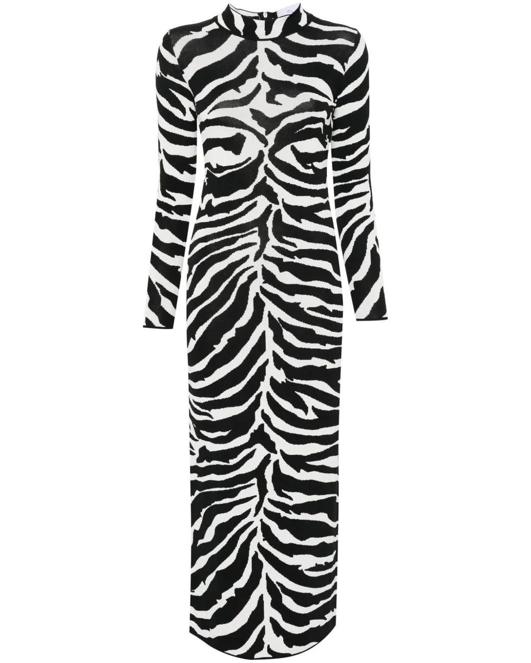 Ana Radu Black Zebra-Patterned Midi Dress