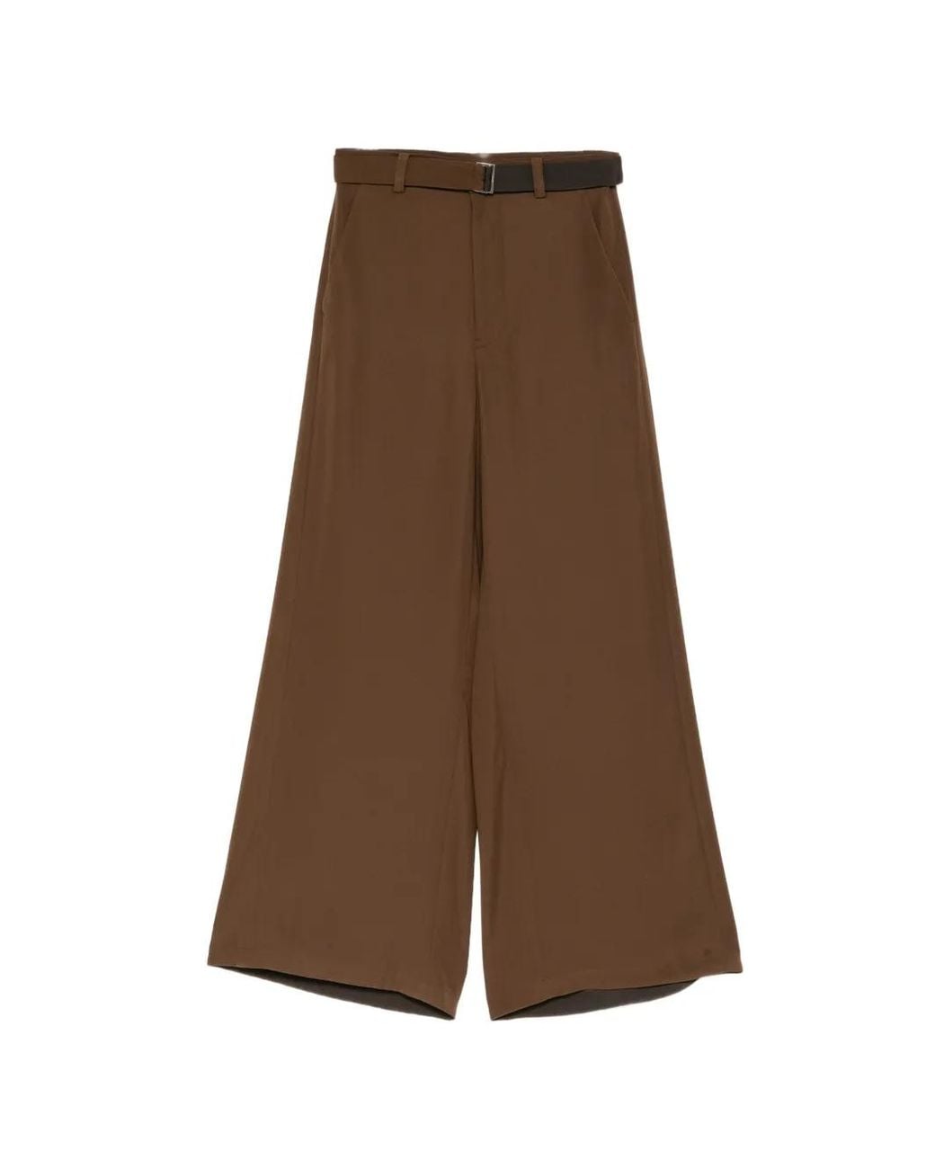 Sacai Brown Belted Wide-Leg Trousers