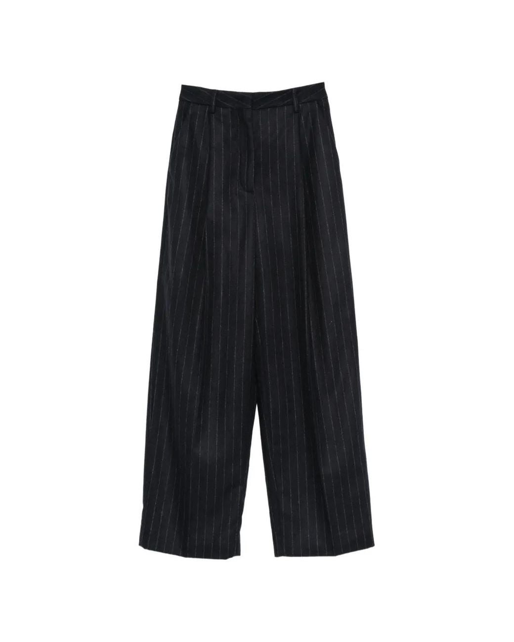 Thelatest Black Pantalon E-Alex À Fines Rayures