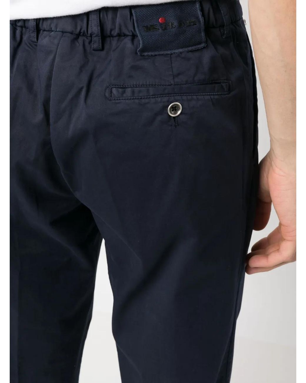 Kiton Blue Off-Centre Button Straight-Leg Trousers for men