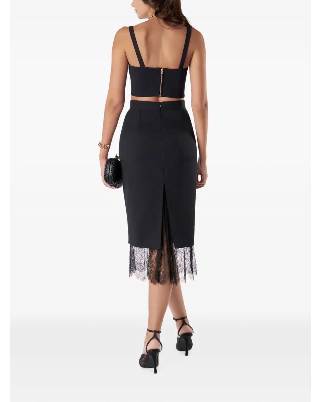 Il Volo Black Lace-Trim Midi Skirt