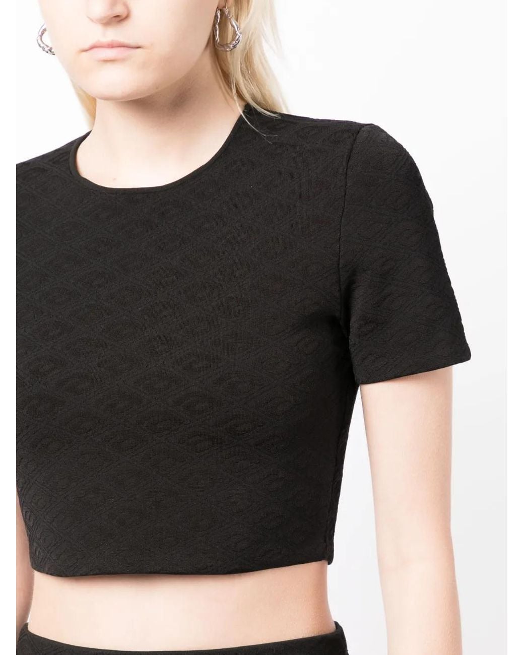 Alexander Wang Black Logo-Jacquard Cropped T-Shirt