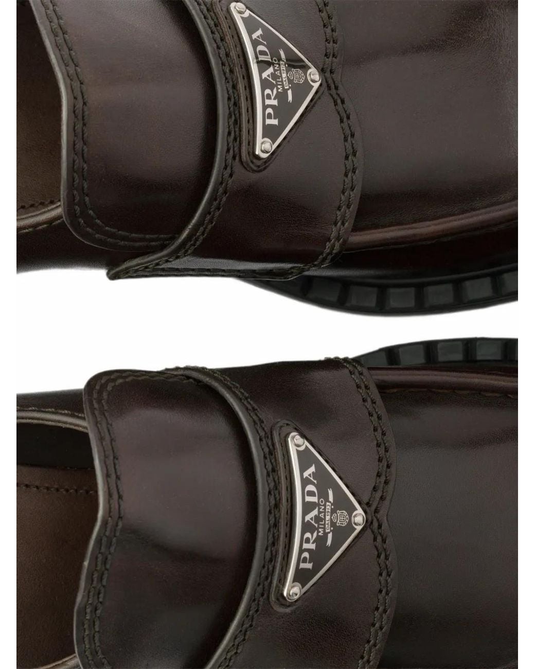 Prada Brown Logo-Plaque Calf Leather Loafers for men