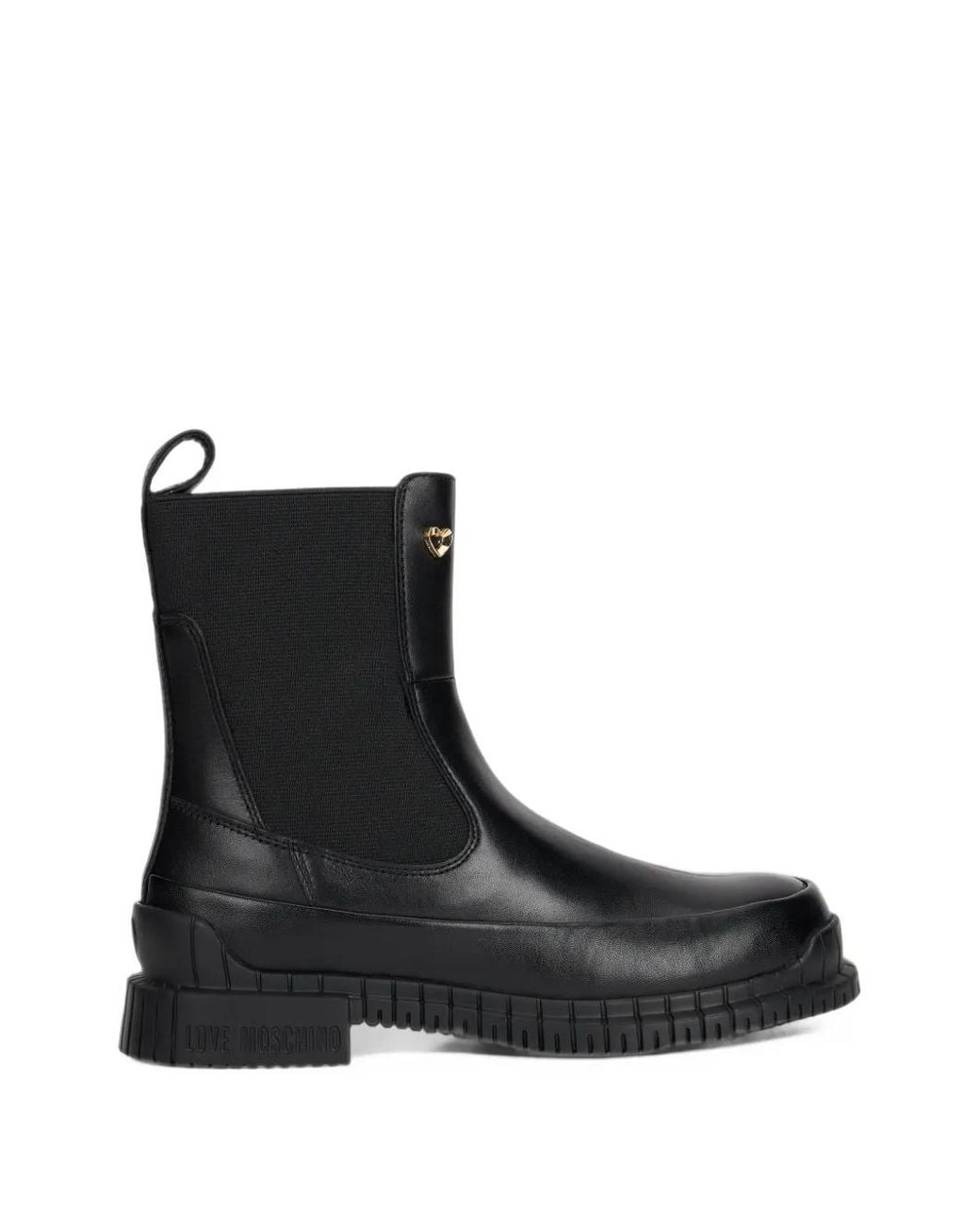 Love Moschino Black Heart-Motif Ridged-Sole Boots