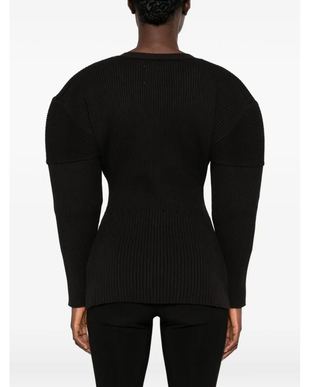 LA PISCINE Black Ribbed-Knit V-Neck Cardigan