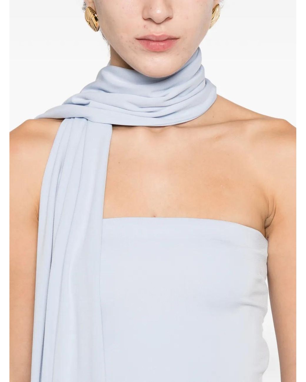 Esse Studios White Strapless Draped Dress
