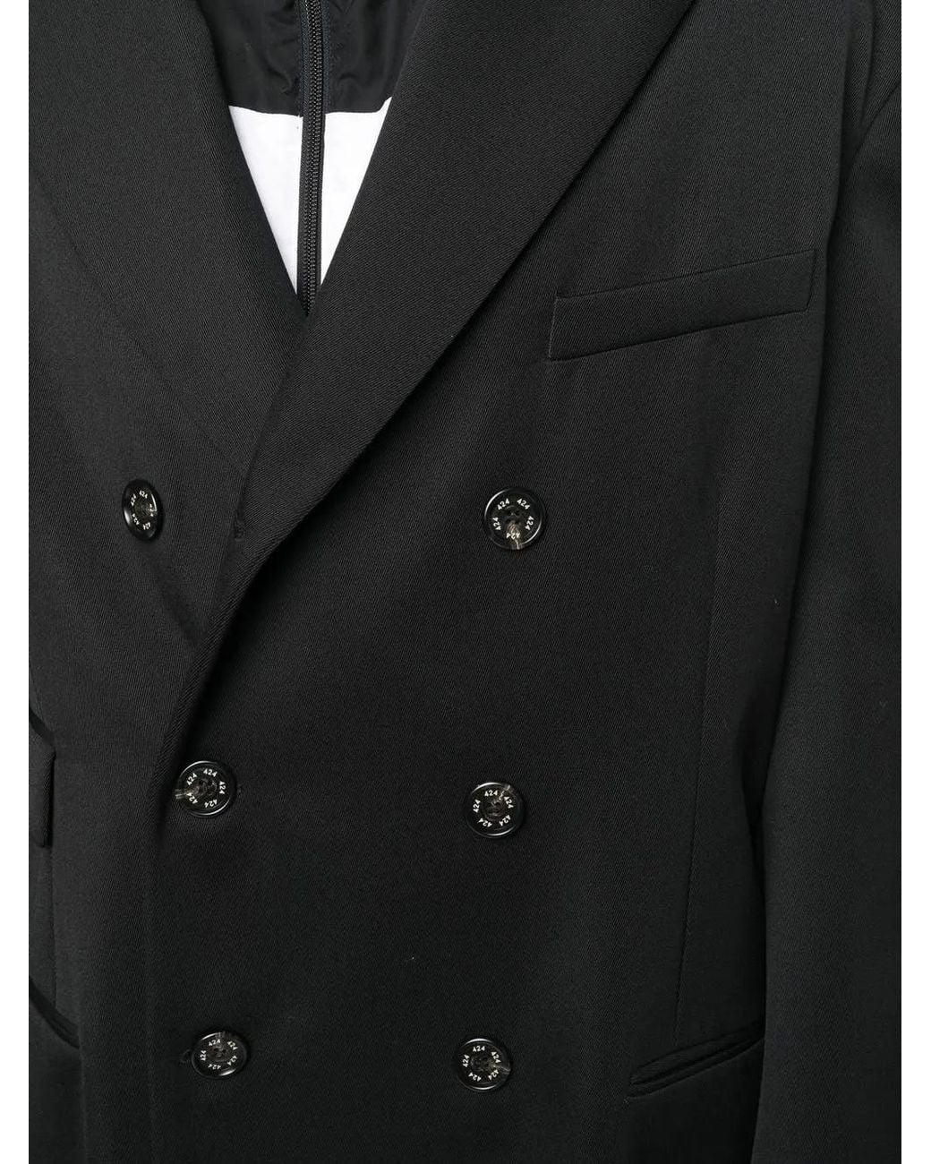 424 Black Double-Breasted Oversize Coat for men
