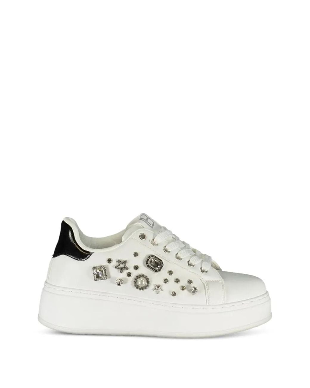 Laura Biagiotti White Crystal-Embellished Flatform Sneakers