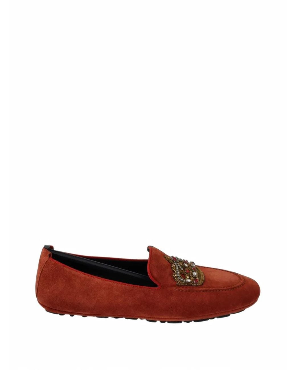 Dolce & Gabbana Red Crystal-Embellished Crown Loafers for men