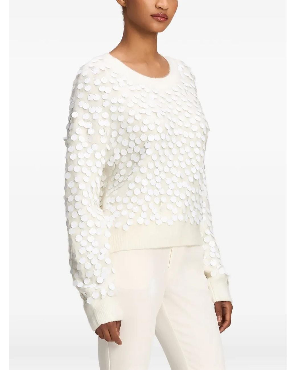 Cinq À Sept White Briana Paillette-Embellished Sweater
