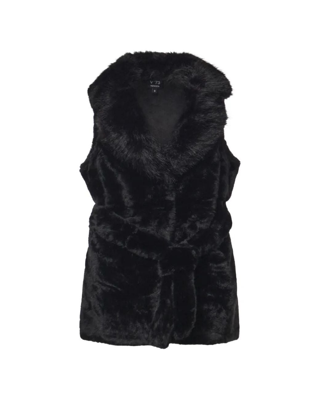 V73 Black Belted Faux-Fur Gilet