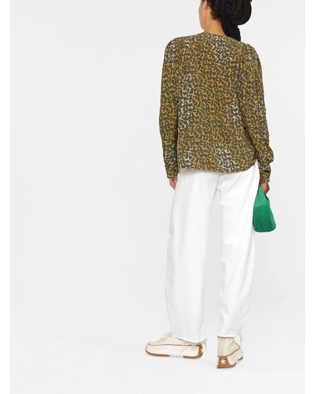 Isabel Marant Green V-Neck Printed Blouse