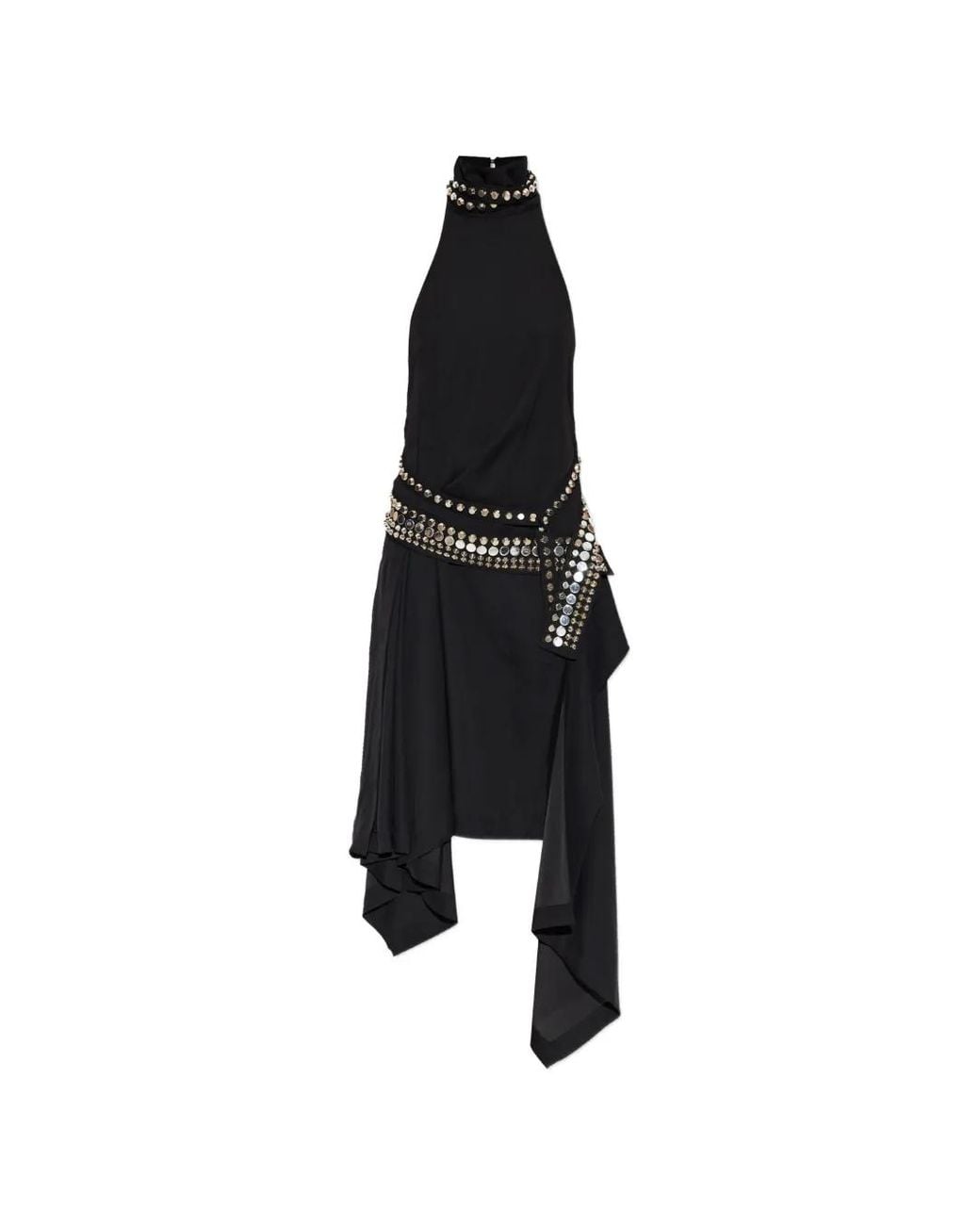 IRO Black Veziane Stud-Embellished Asymmetrical Midi Dress