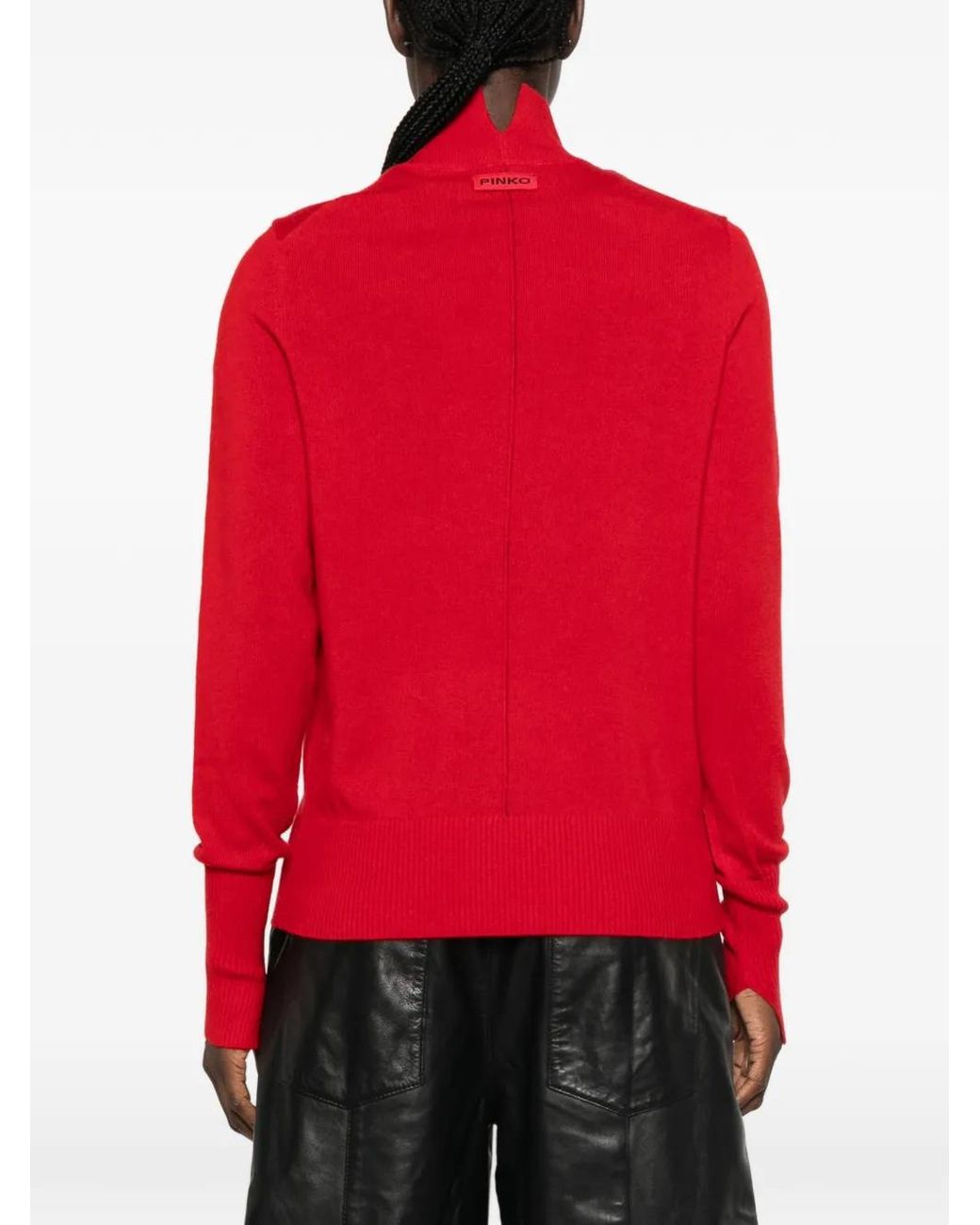 Pinko Red High-Neck Logo-Patch Sweater