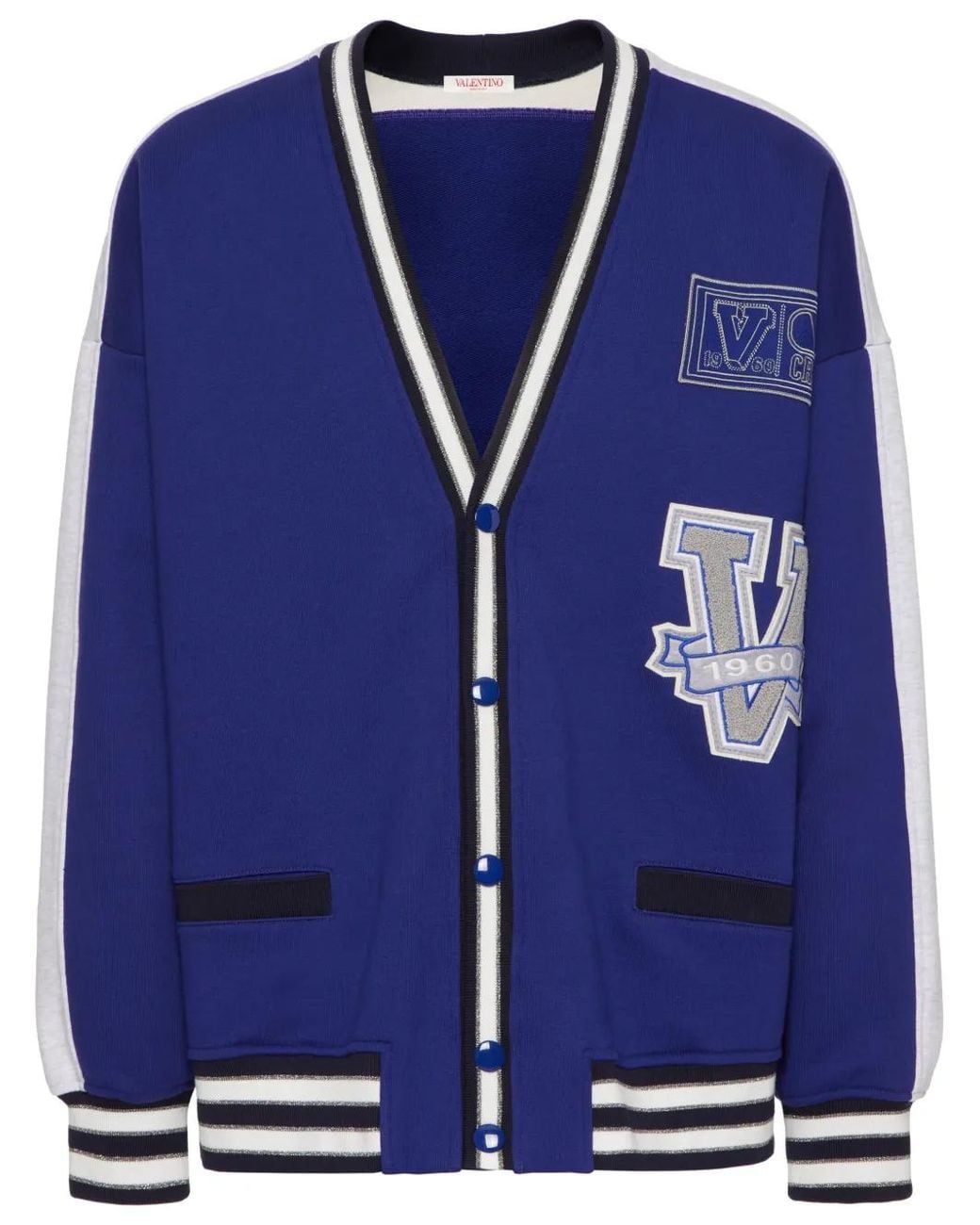 Valentino Garavani Blue V Crew Patches V-Neck Cardigan for men