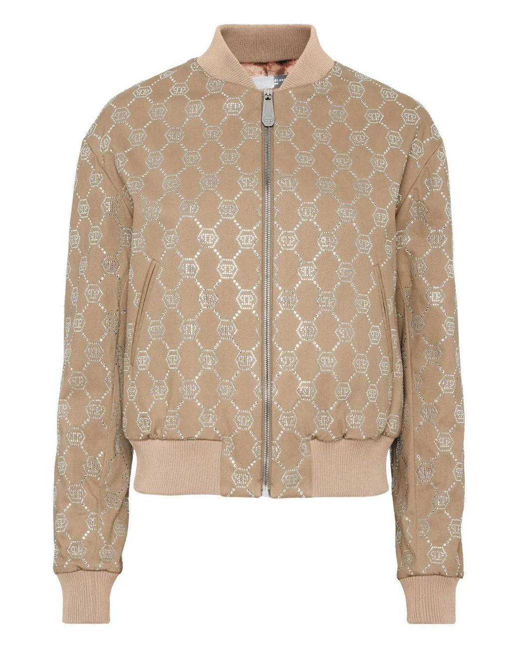 Philipp Plein Natural Gabardine Bomber Strass Monogram