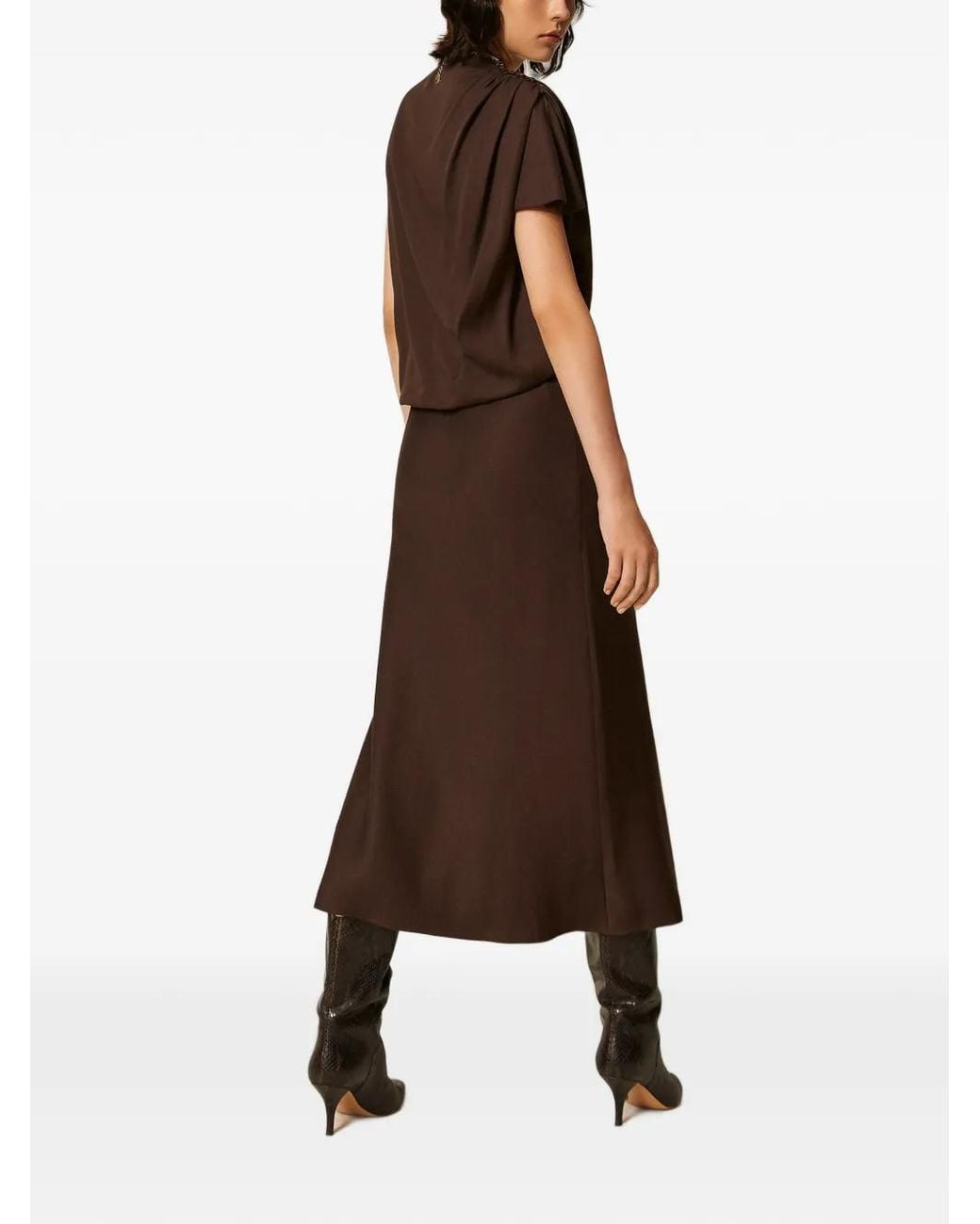 Twinset Brown Satin Midi Dress