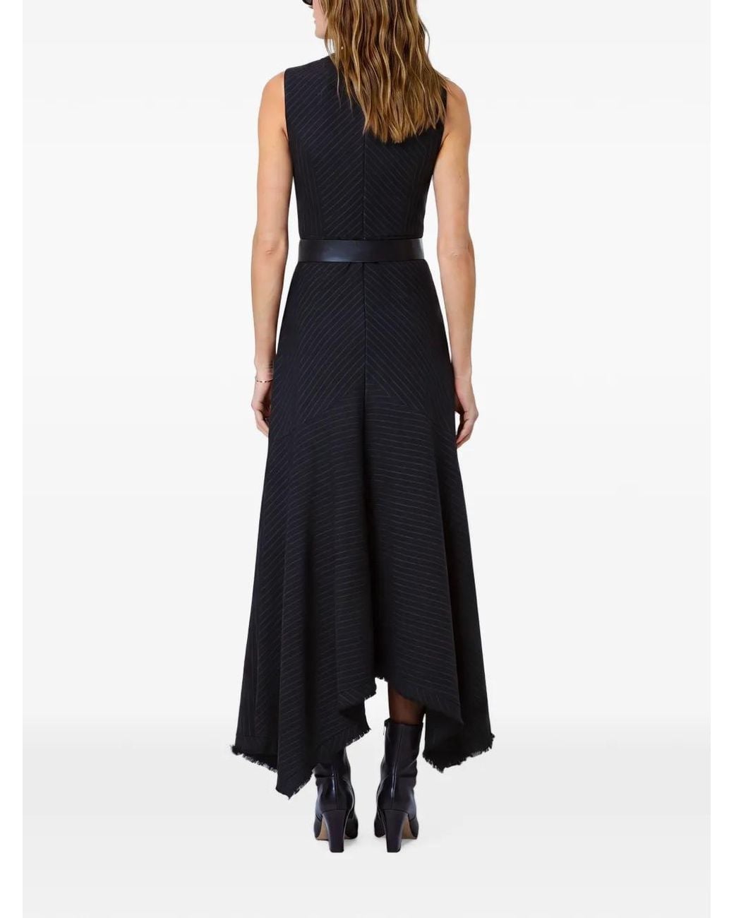 Nicholas Black Pinstripe Belted-Waist Asymmetric Dress