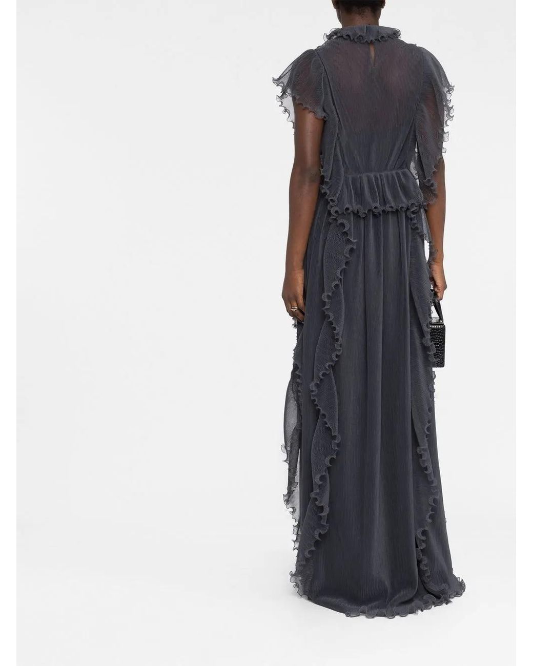 Alberta Ferretti Blue Ruffled Maxi Dress