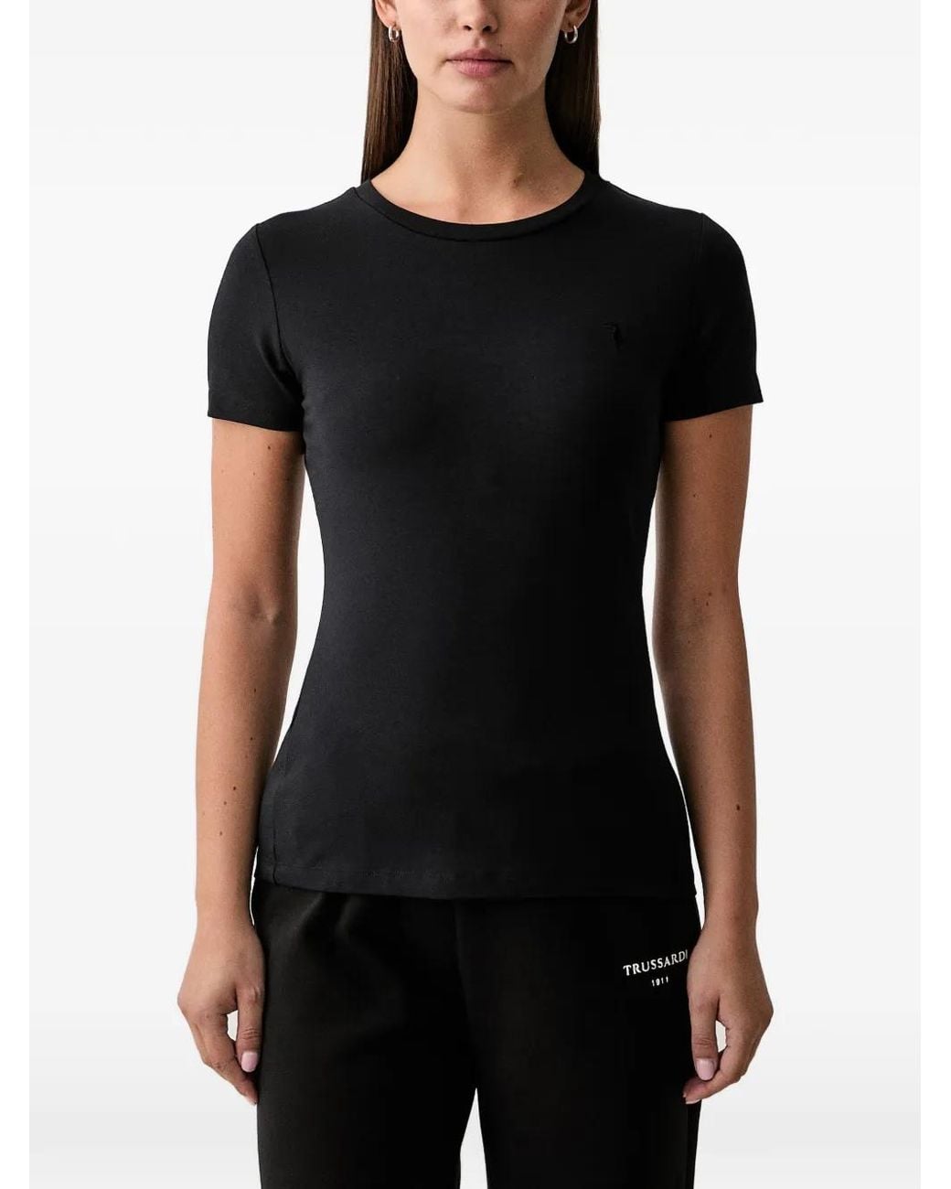 Trussardi Black Logo-Embroidered T-Shirt