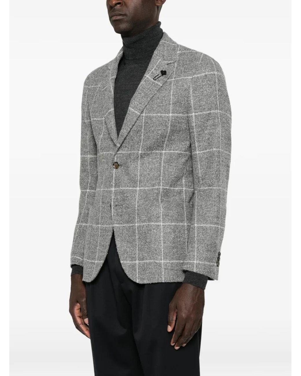 Lardini Gray Check-Pattern Notched-Lapel Jacket for men