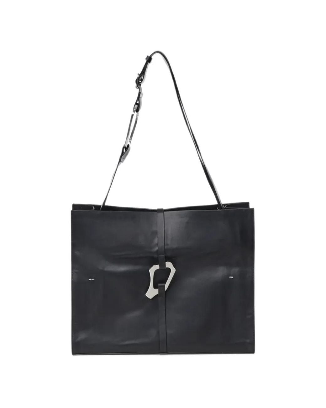 HELIOT EMIL Black Luculent Carabiner Leather Messenger Bag for men