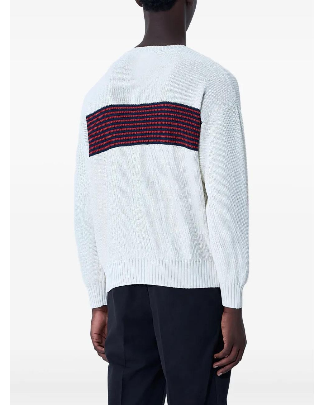 Visvim White Striped-detail Crew-neck Jumper for men