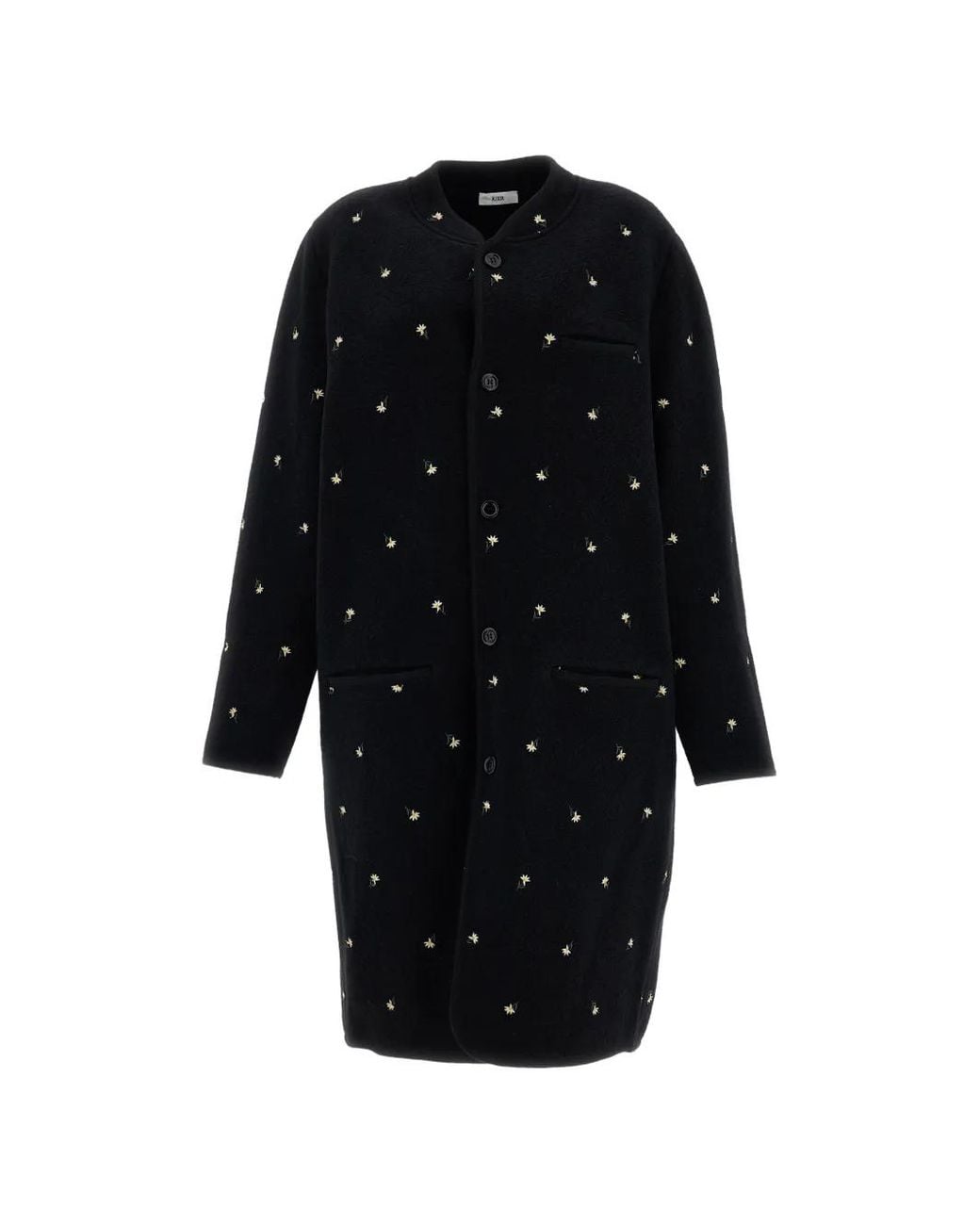 Rier Black Walker Floral-Embroidered Wool Coat