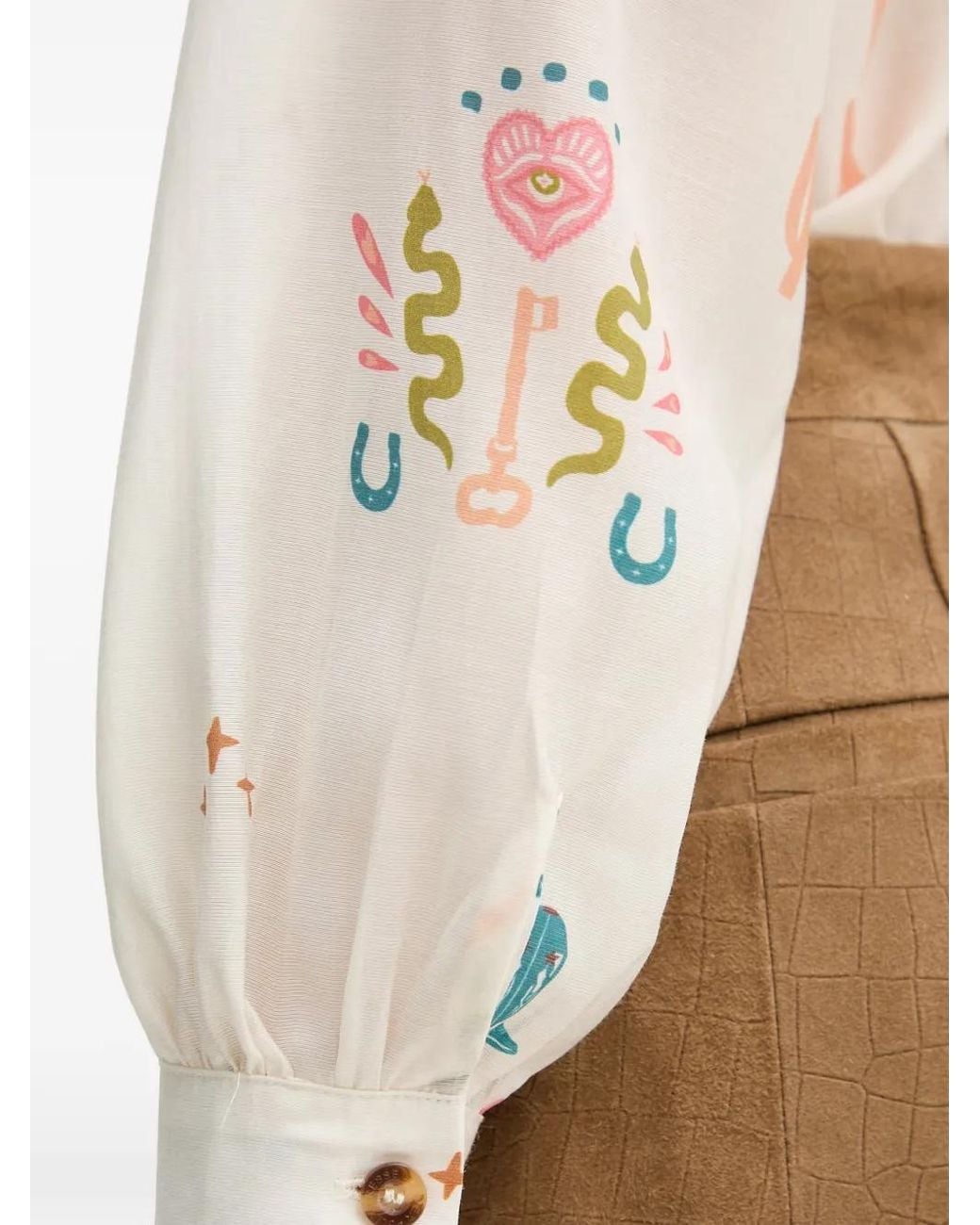Never Fully Dressed White Graphic-Print Button-Down Shirt