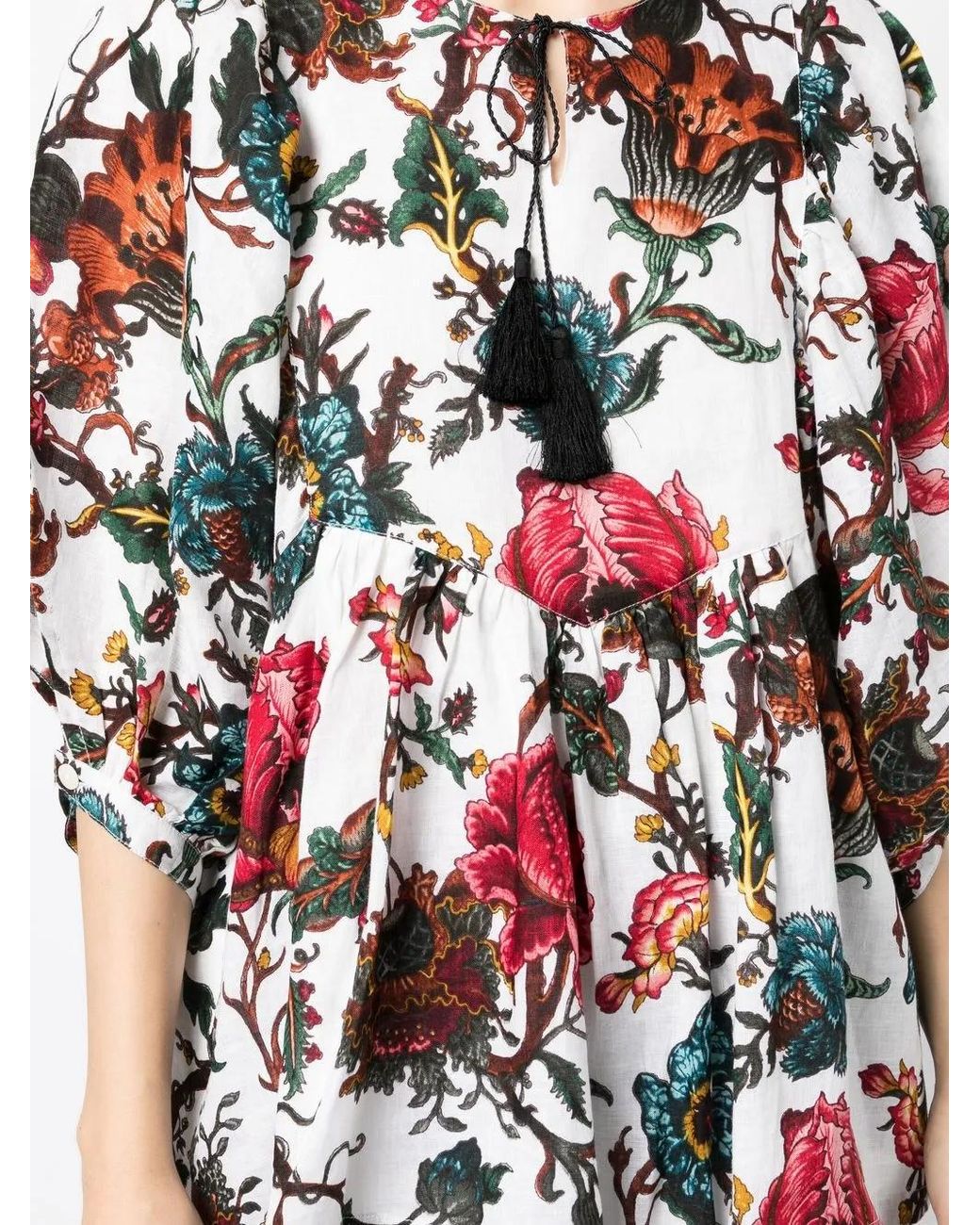 Samantha Sung Floral-Print Gathered Blouse