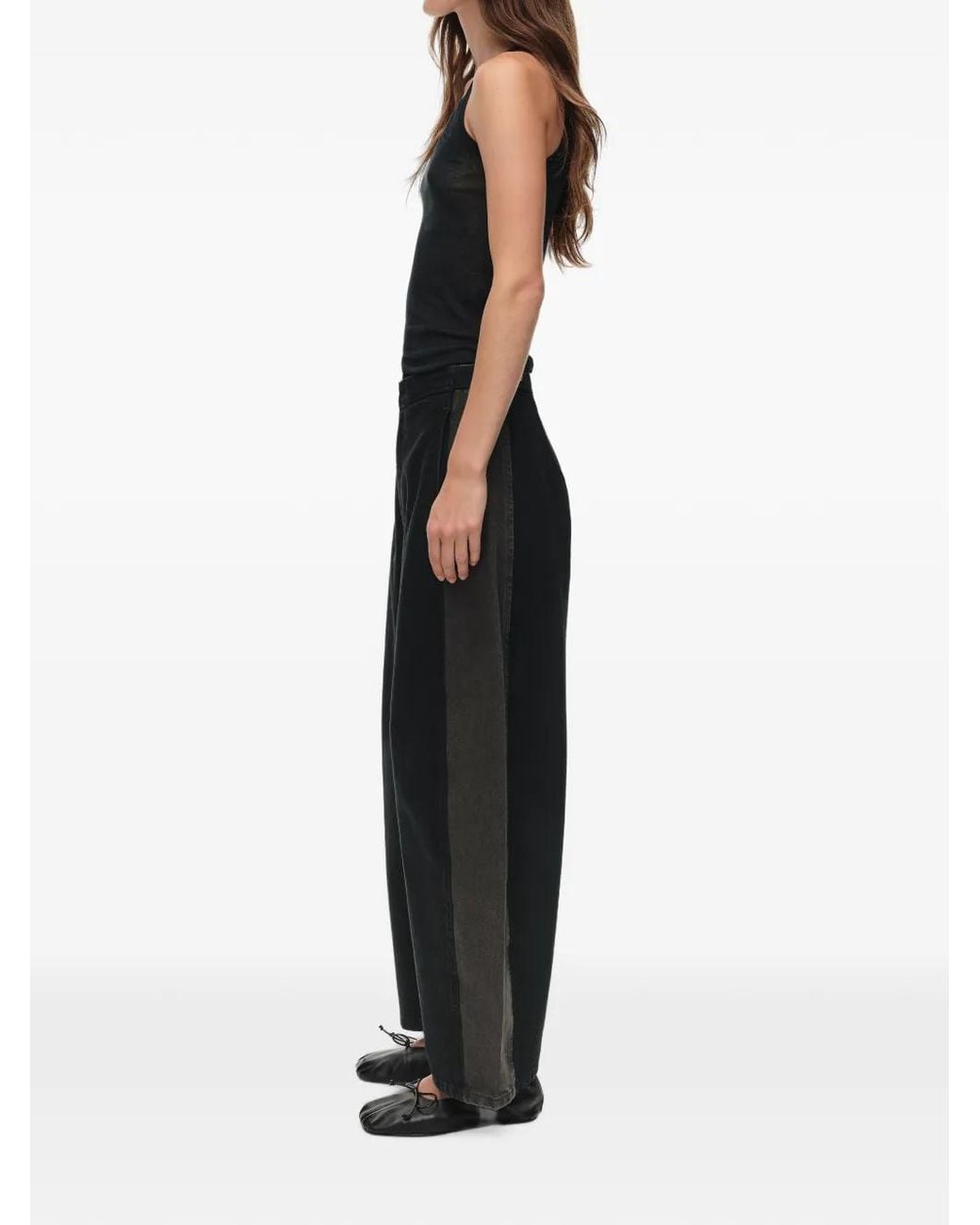 Bimba Y Lola Black Barrel Two-Tone Adjustable-Waist Denim Trousers