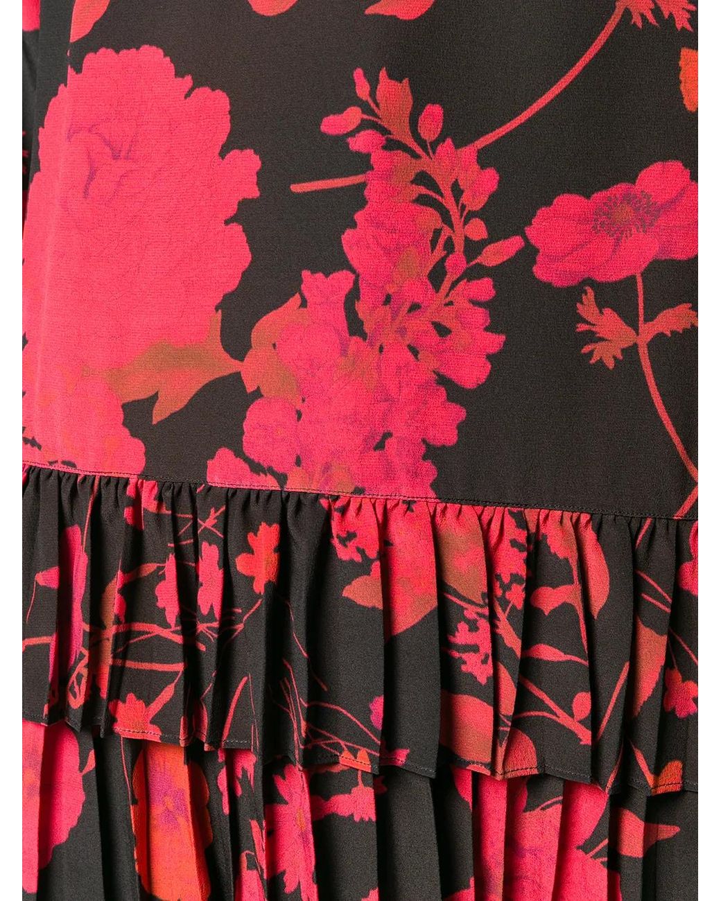 Valentino Garavani Red Floral Print Pleated Blouse
