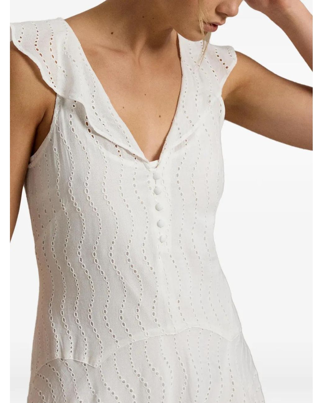 Polo Ralph Lauren White Ruffled V-Neck Midi Dress