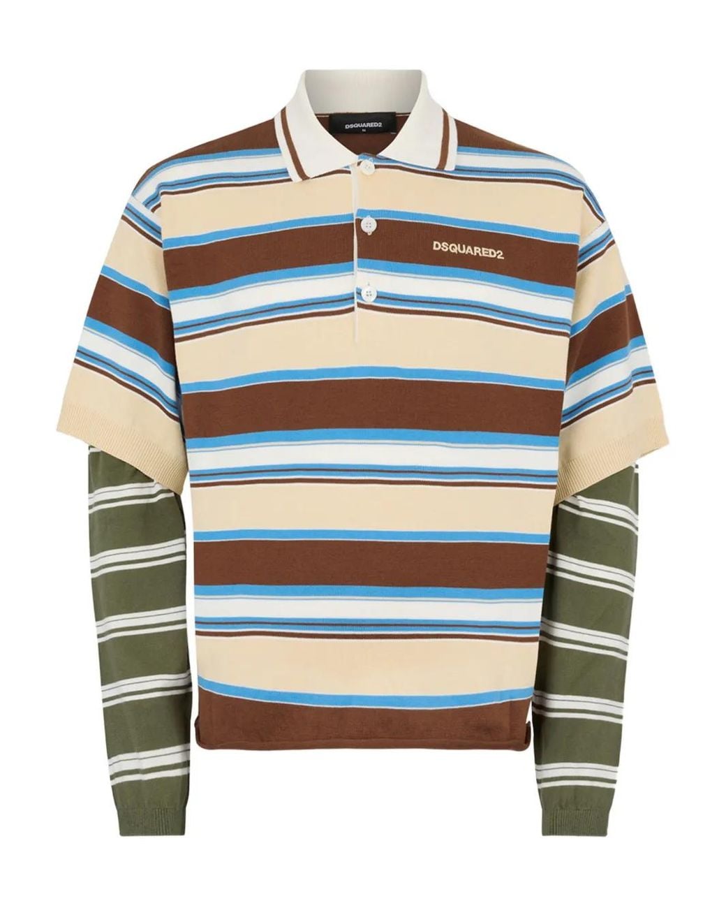 DSquared² Blue Striped Long Sleeves Polo for men