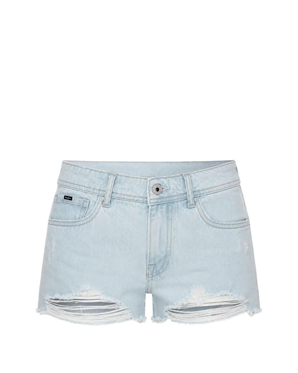 Pepe Jeans Blue Short En Jean À Effet Usé