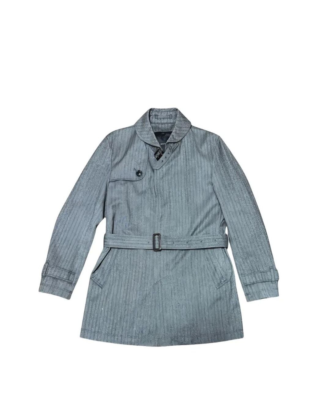 Herno Blue Herringbone-Pattern Belted Coat for men