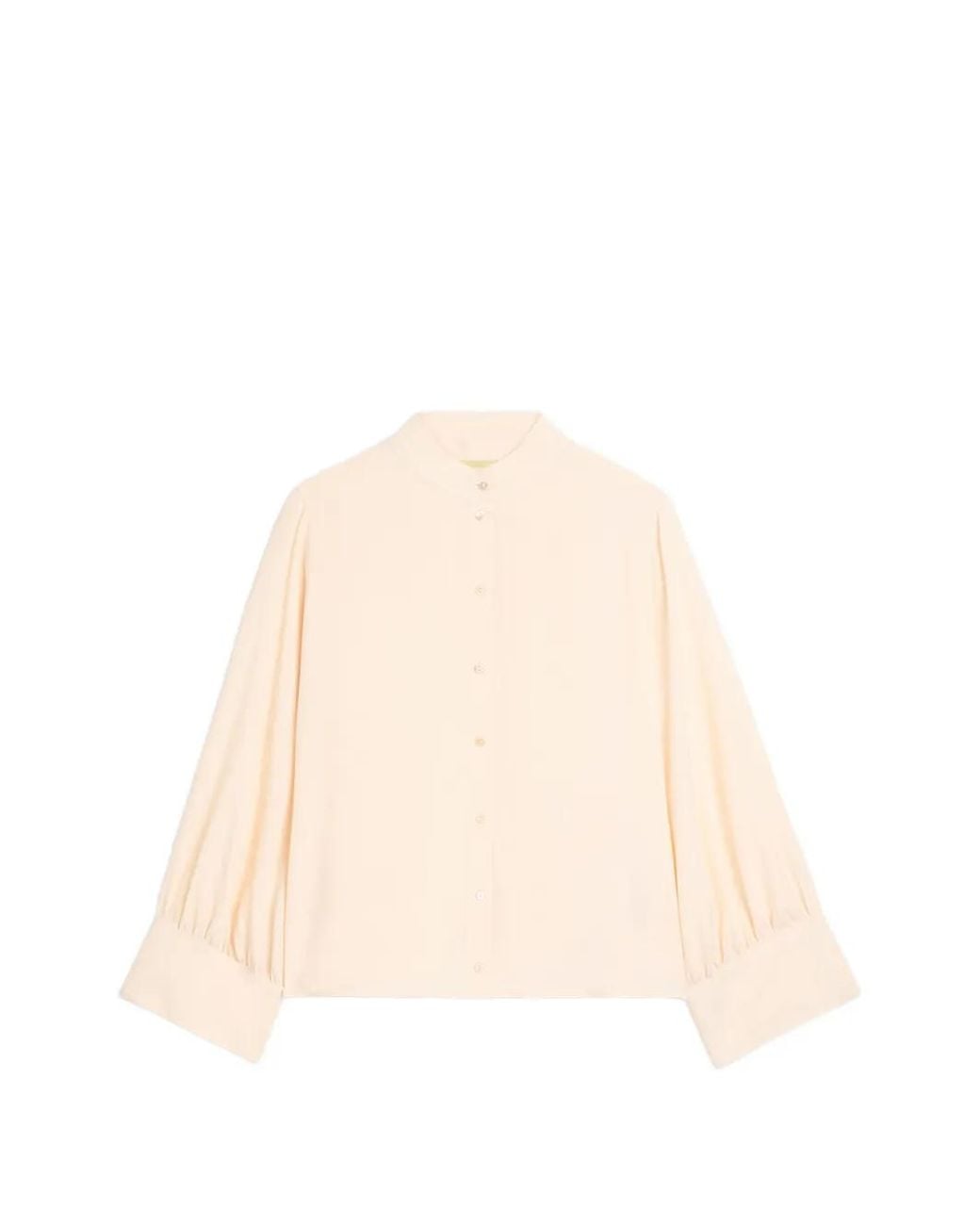 Momoní Natural Franklin Stand-Collar Gathered-Sleeve Shirt