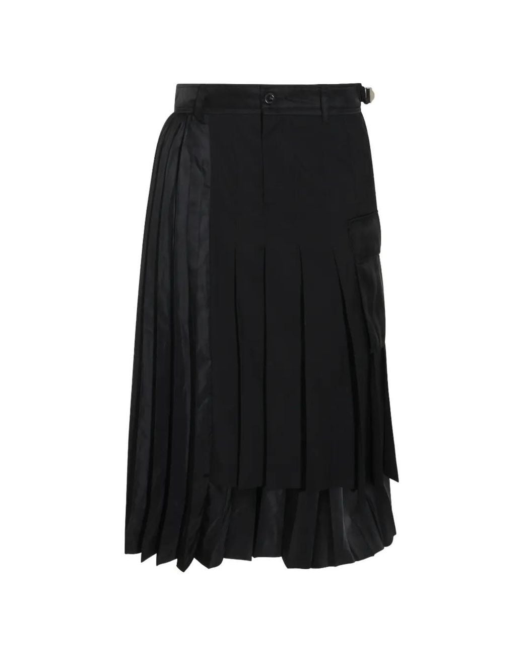 Sacai Black Pleated Layered Midi Skirt