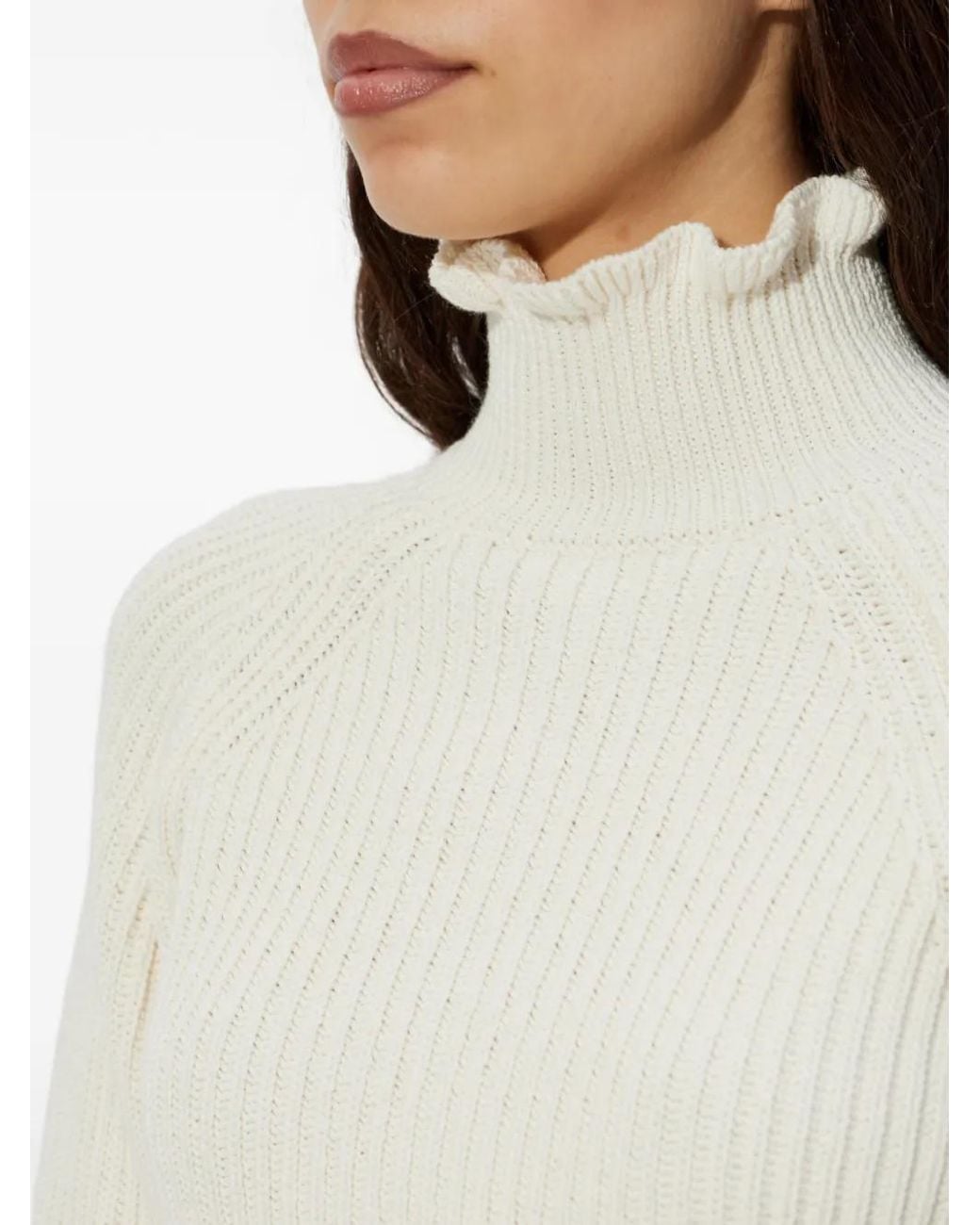 Max Mara White Ruffled-Neck Sweater
