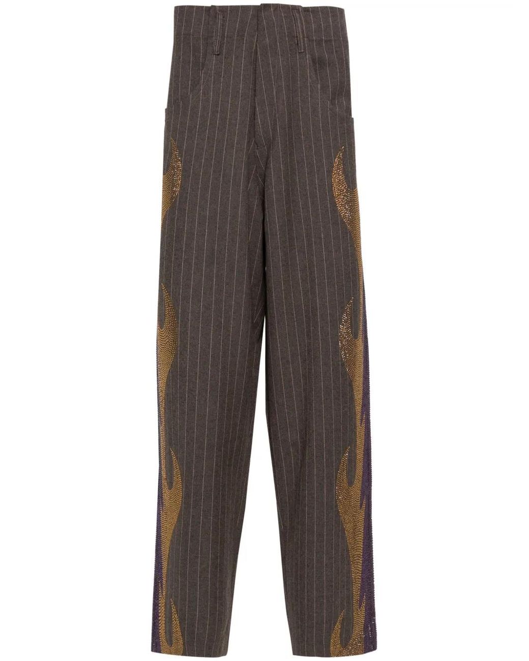 Bluemarble Gray Rhinestone-Embellished Tapered Trousers for men