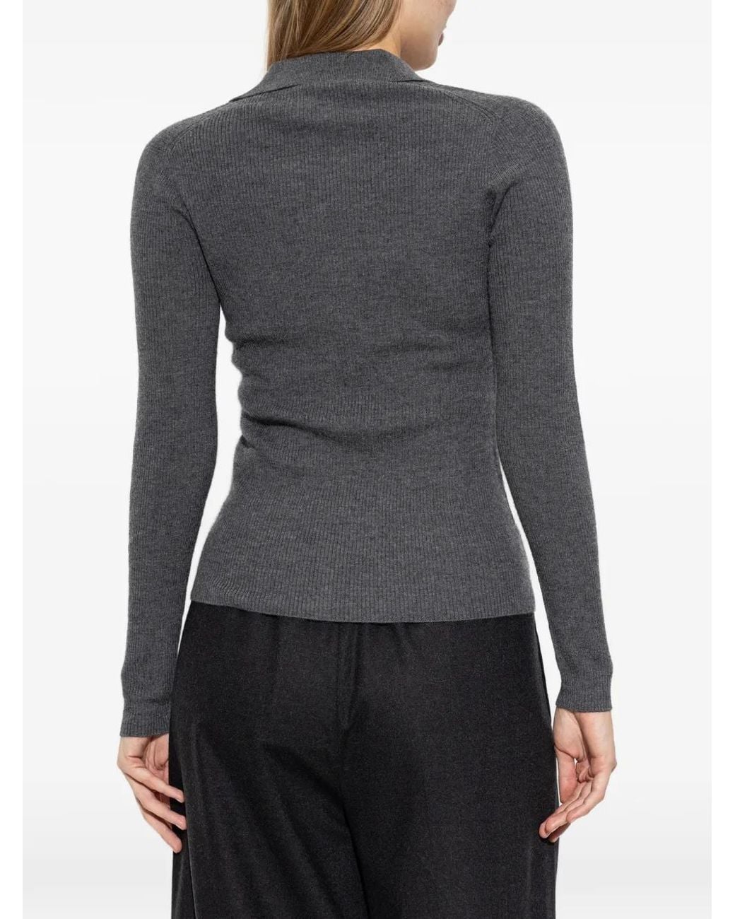 Max Mara Gray Cashmere Yarn Polo Sweater