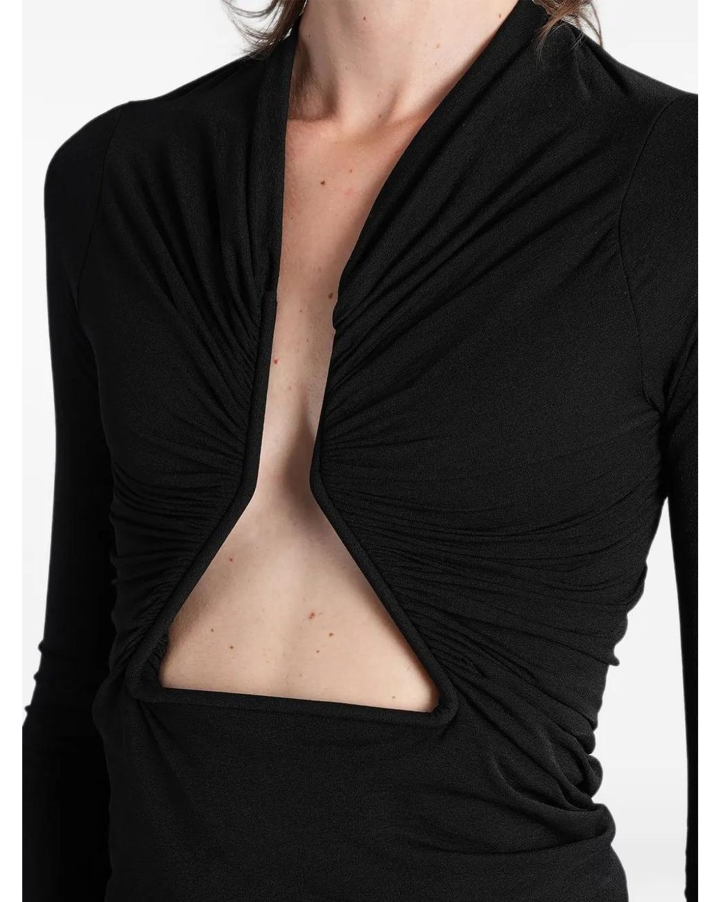 Rick Owens Black Tower Jersey Ls Prong Top