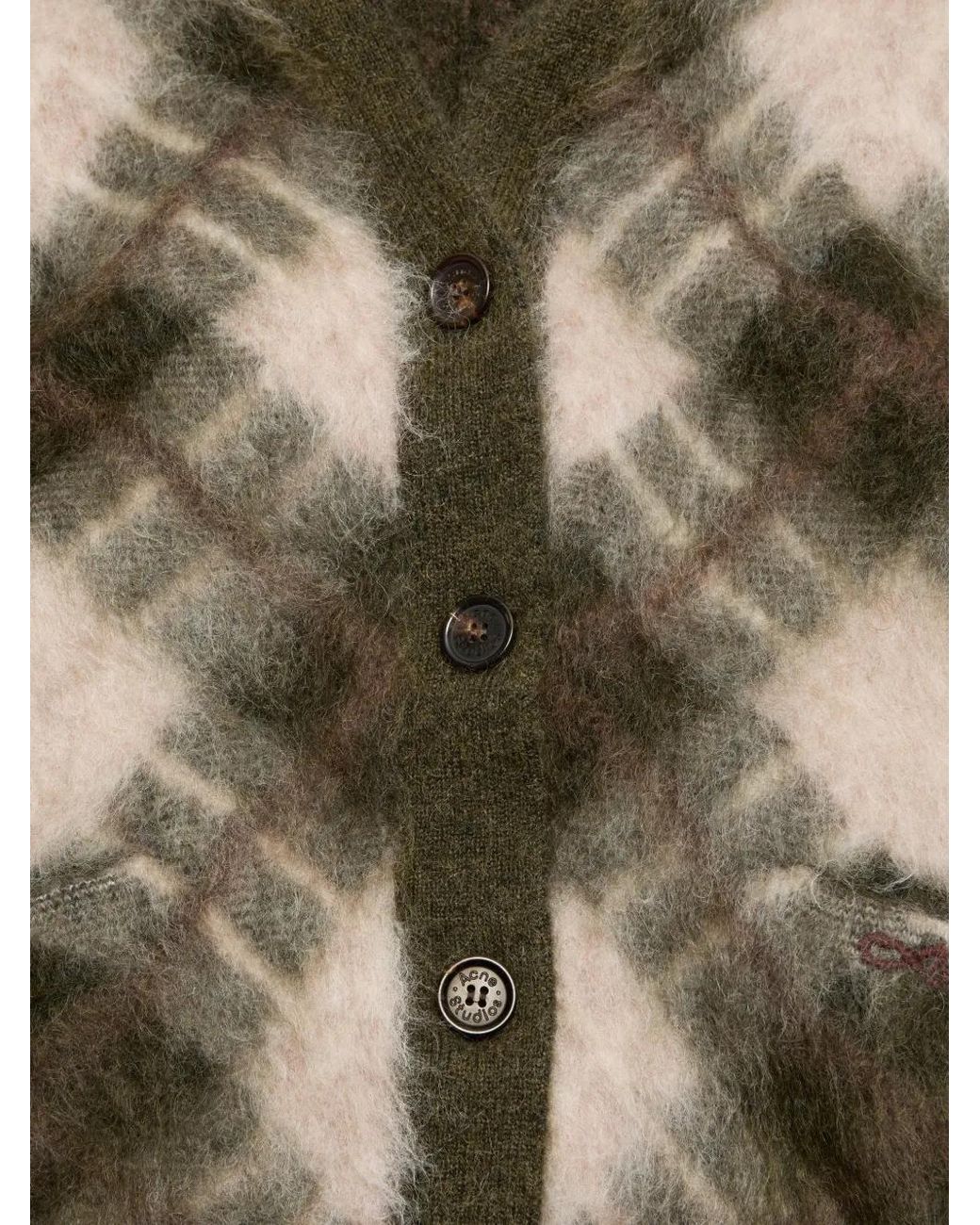 Acne Green Cardigan En Mohair À Col V