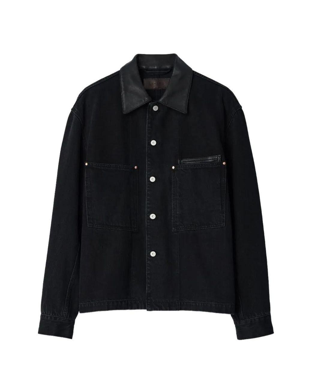 Lemaire Black Workwear Overshirt With Leather Collar for men