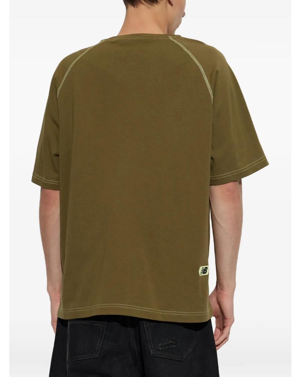 New Balance Green Logo-Print Raglan-Sleeve T-Shirt for men
