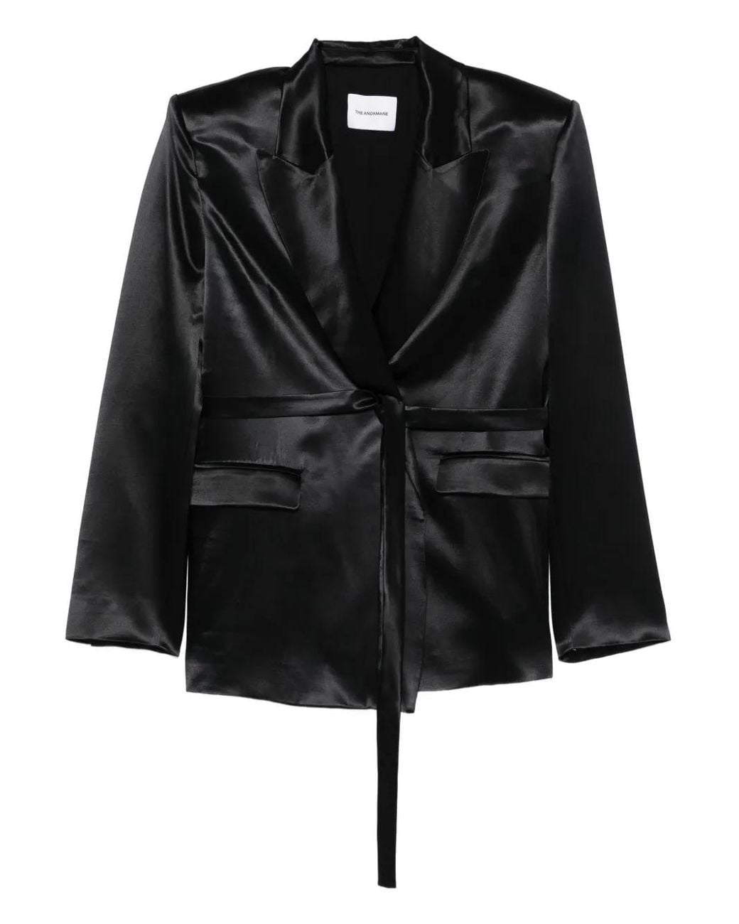 ANDAMANE Black Tie-Waist Pocket Blazer
