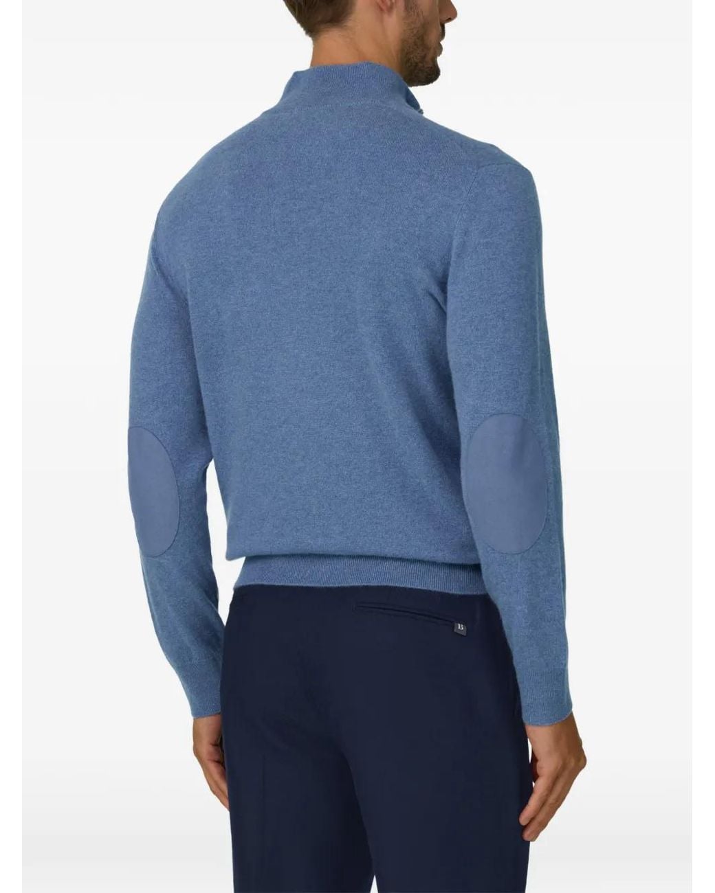 Boggi Blue Roll-Neck Jumper Quarter-Zip Wool Cashmere Mélange for men